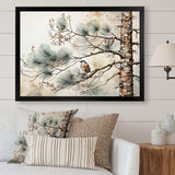 Bird On Pine Tree II - Floral Canvas Wall Art