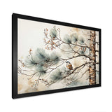 Bird On Pine Tree II - Floral Canvas Wall Art