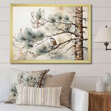 Bird On Pine Tree II - Floral Canvas Wall Art