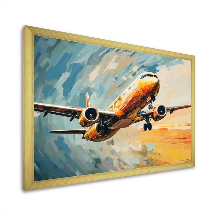 Teal Plane Under Abstracted Cloud - Plane Canvas Wall Art