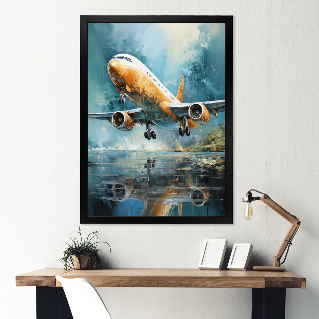 Plane Flight Reflection On Lake - Plane Canvas Wall Art