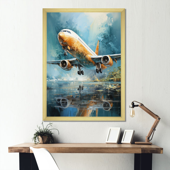 Plane Flight Reflection On Lake - Plane Canvas Wall Art