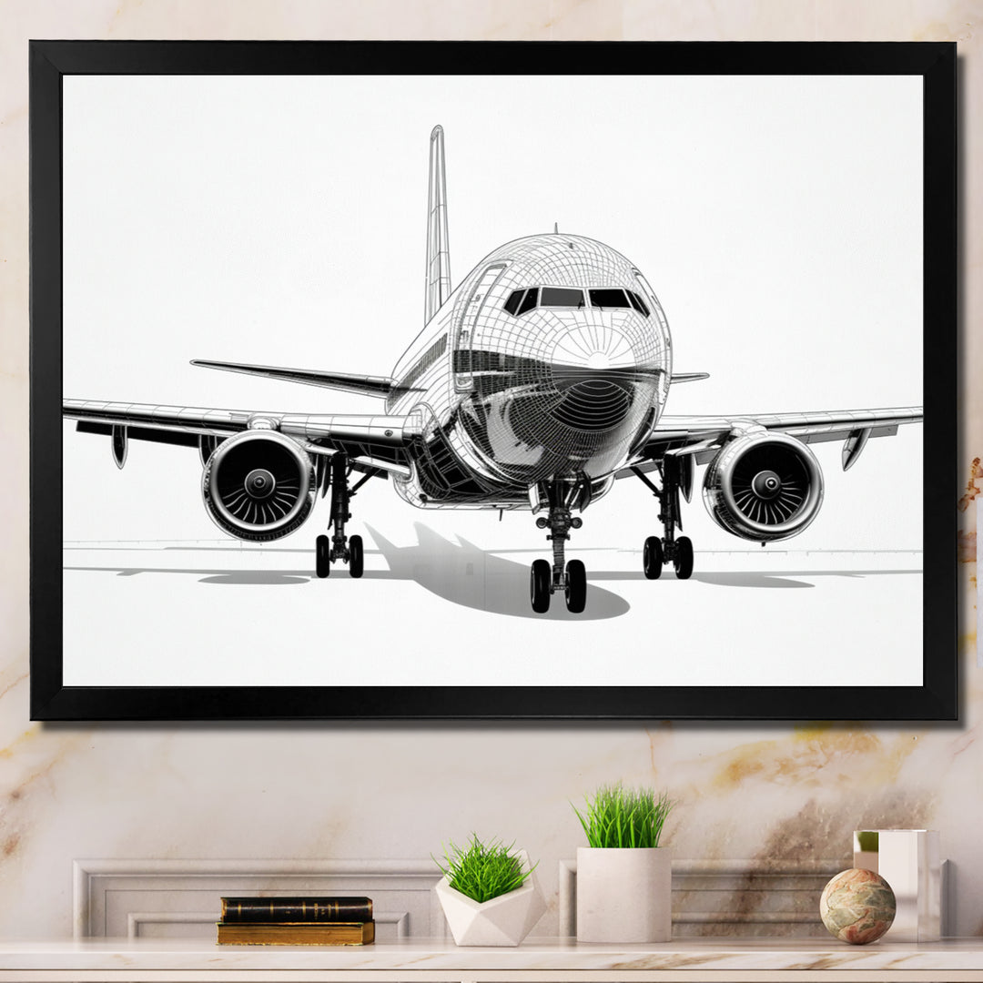 Black &amp; White Plane Graphic Elevation - Plane Canvas Wall Art