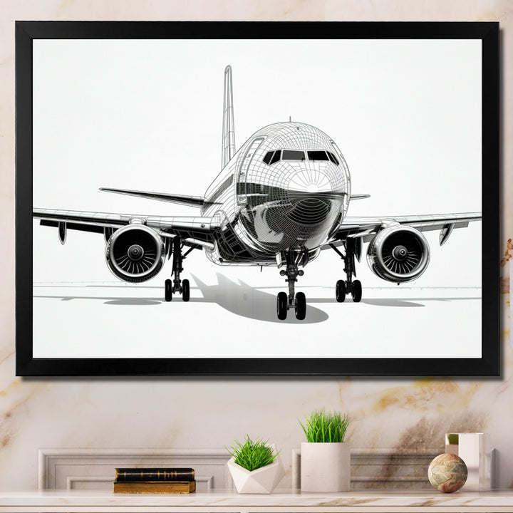 Black &amp; White Plane Graphic Elevation - Plane Canvas Wall Art