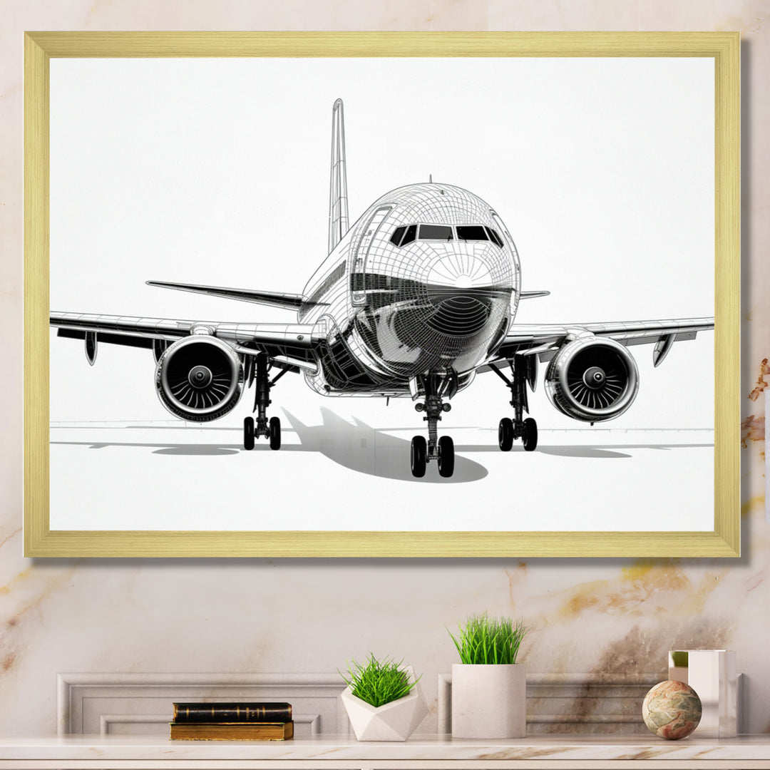 Black &amp; White Plane Graphic Elevation - Plane Canvas Wall Art