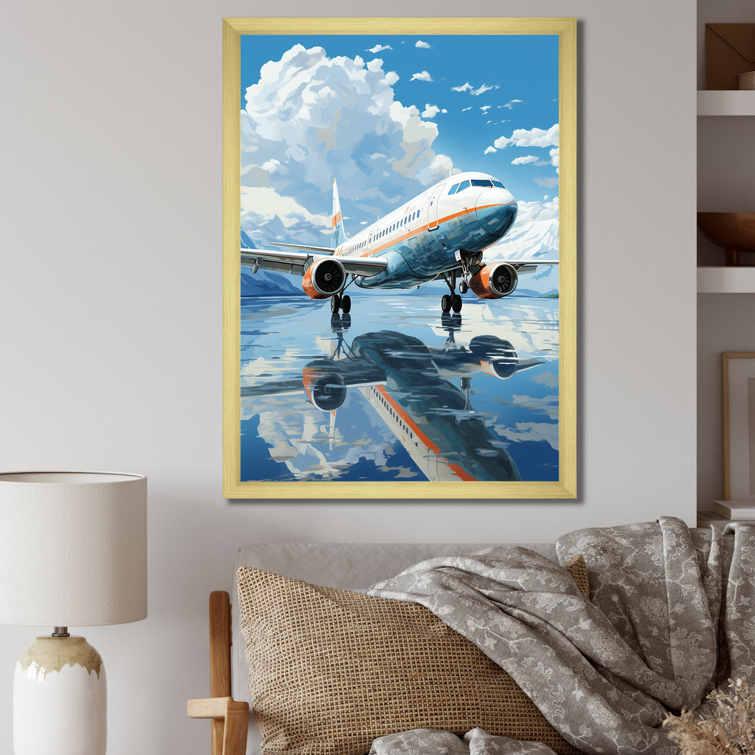 Airplane Reflection On Mountain Lake - Plane Canvas Wall Art