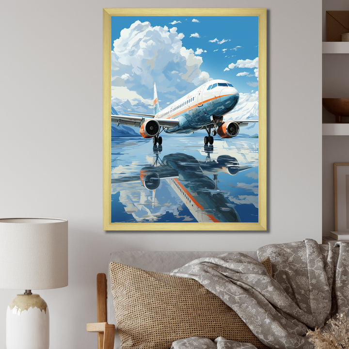 Airplane Reflection On Mountain Lake - Plane Canvas Wall Art