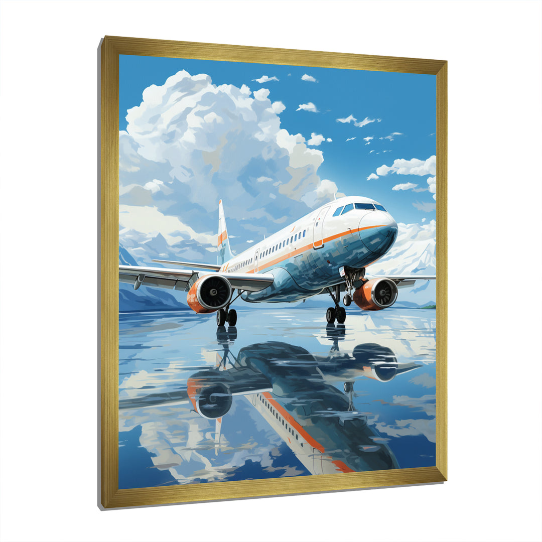 Airplane Reflection On Mountain Lake - Plane Canvas Wall Art