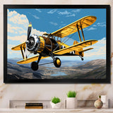 Yellow Airplane Over The Lake - Plane Canvas Wall Art