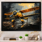 Yellow Airplane In Forest - Plane Canvas Wall Art