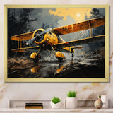 Yellow Airplane In Forest - Plane Canvas Wall Art