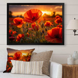 Red Poppies Field With Sunset II - Floral Canvas Wall Art