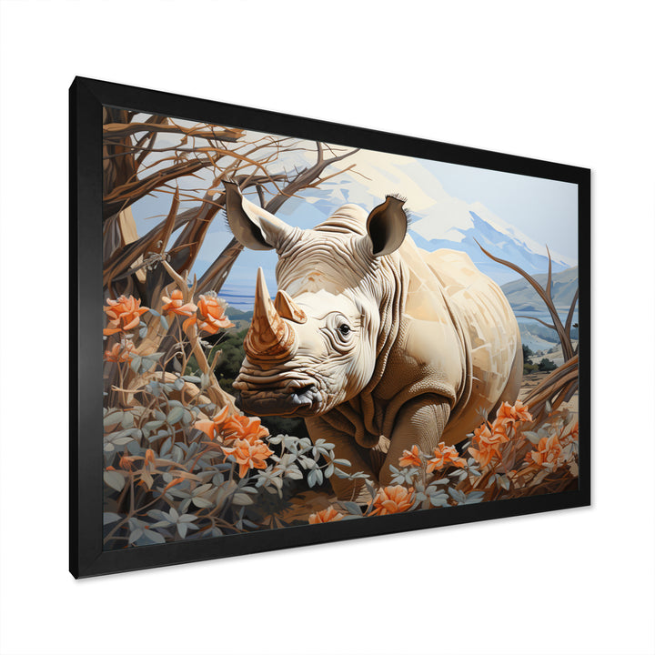 Majestic Rhino Pastoral - Rhinoceros Framed Canvas Art