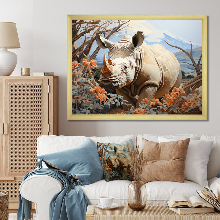 Majestic Rhino Pastoral - Rhinoceros Framed Canvas Art