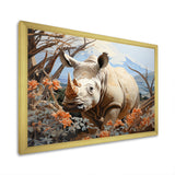 Majestic Rhino Pastoral - Rhinoceros Framed Canvas Art