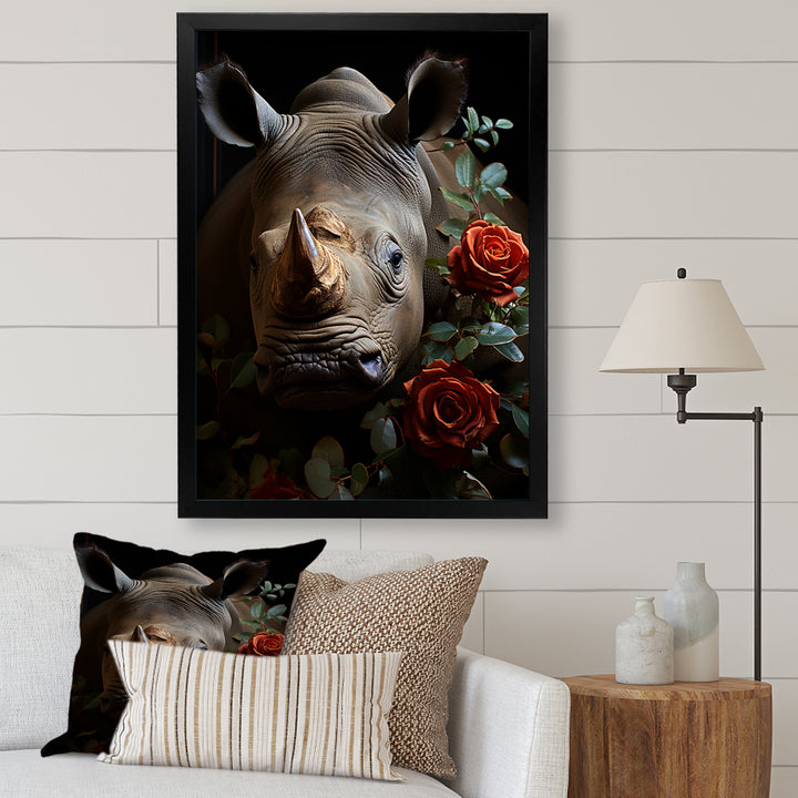 Rhinoceros Vibrant Portrait - Rhinoceros Living Room Wall Art