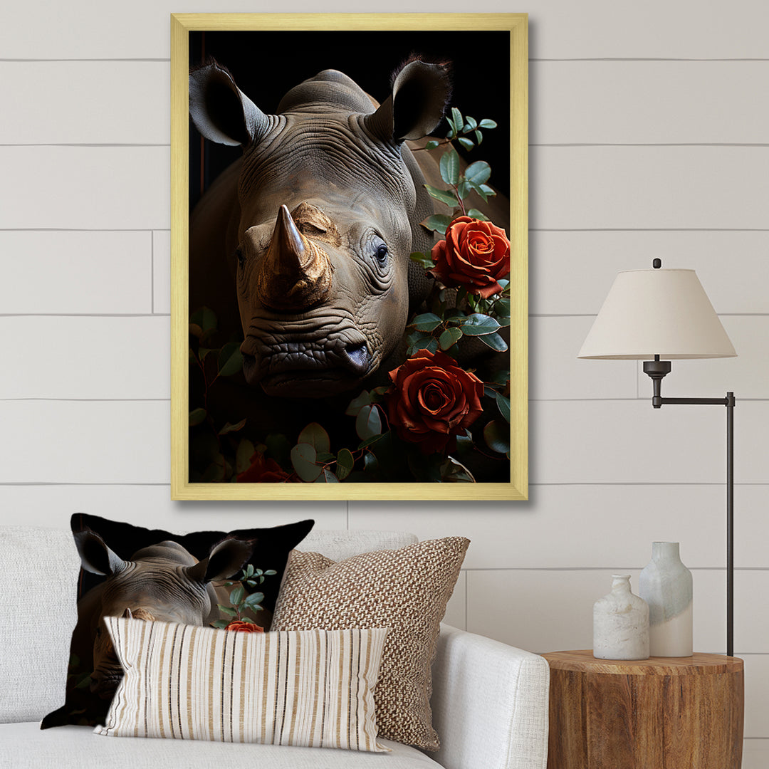 Rhinoceros Vibrant Portrait - Rhinoceros Living Room Wall Art
