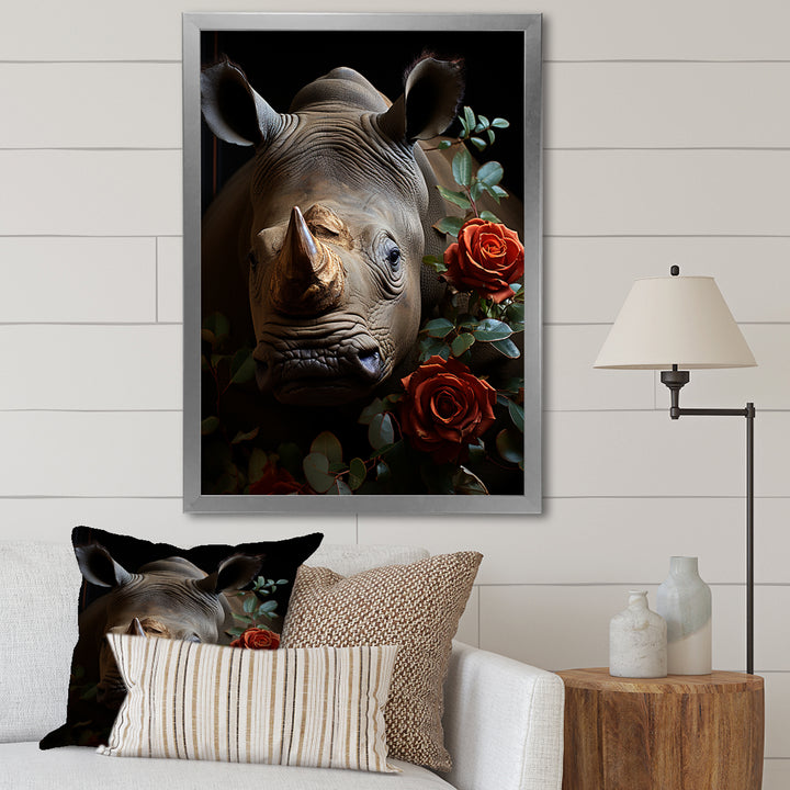 Rhinoceros Vibrant Portrait - Rhinoceros Living Room Wall Art