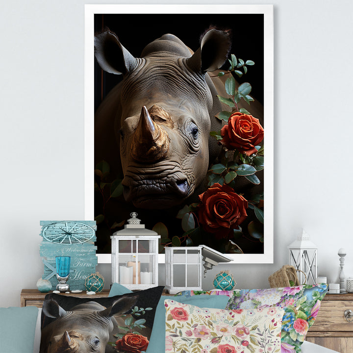 Rhinoceros Vibrant Portrait - Rhinoceros Living Room Wall Art