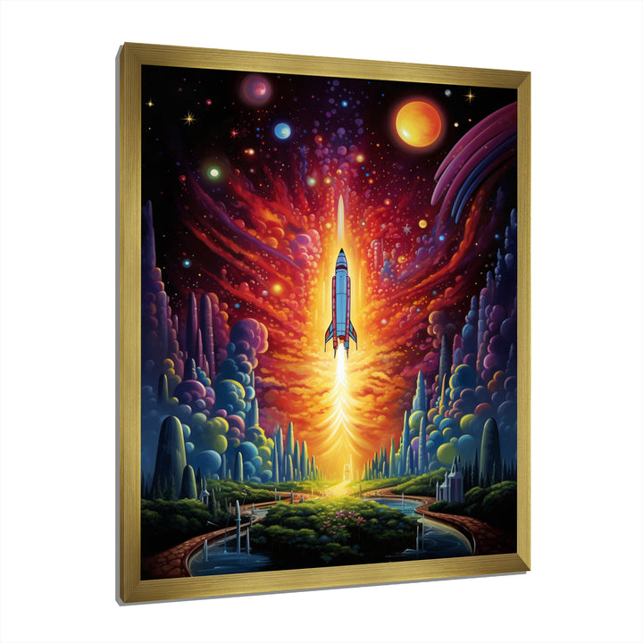 Rocketship Cosmic Dreamscape - Rocketship Canvas Wall Art