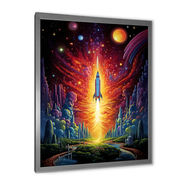 Rocketship Cosmic Dreamscape - Rocketship Canvas Wall Art