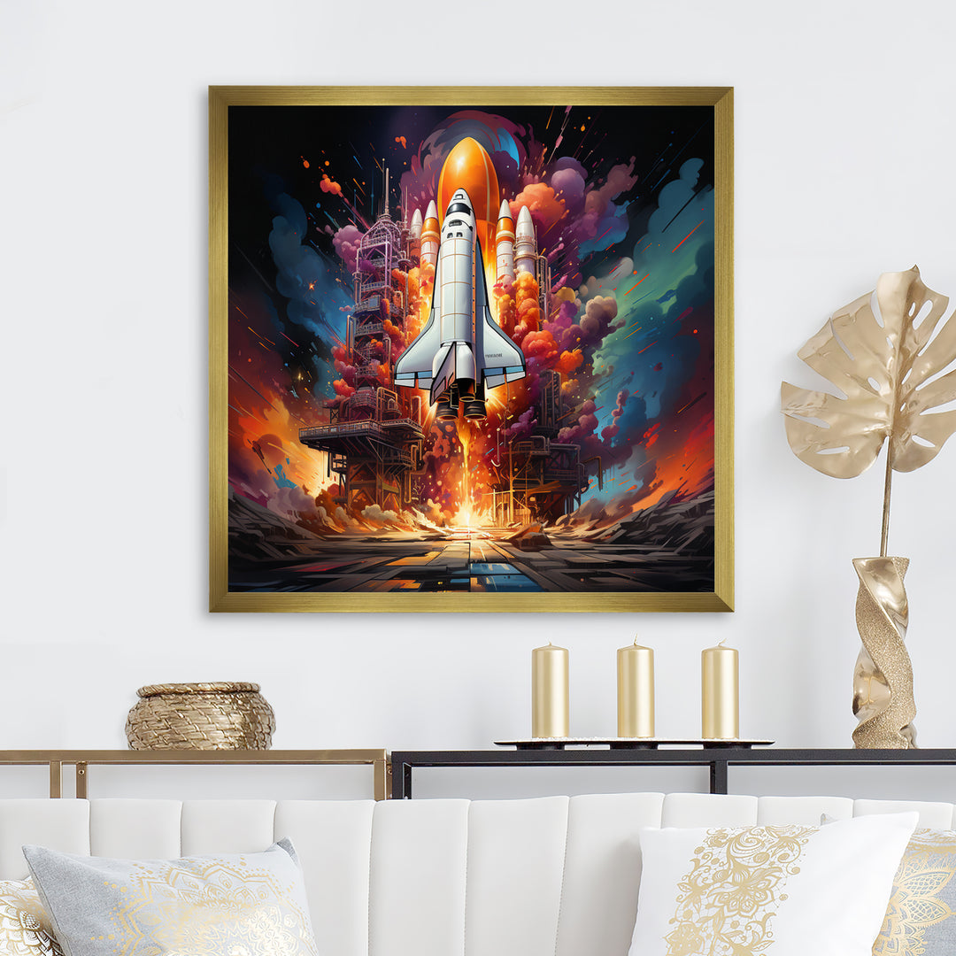 Rocketship Cosmic Fusion I - Rocketship Canvas Wall Art