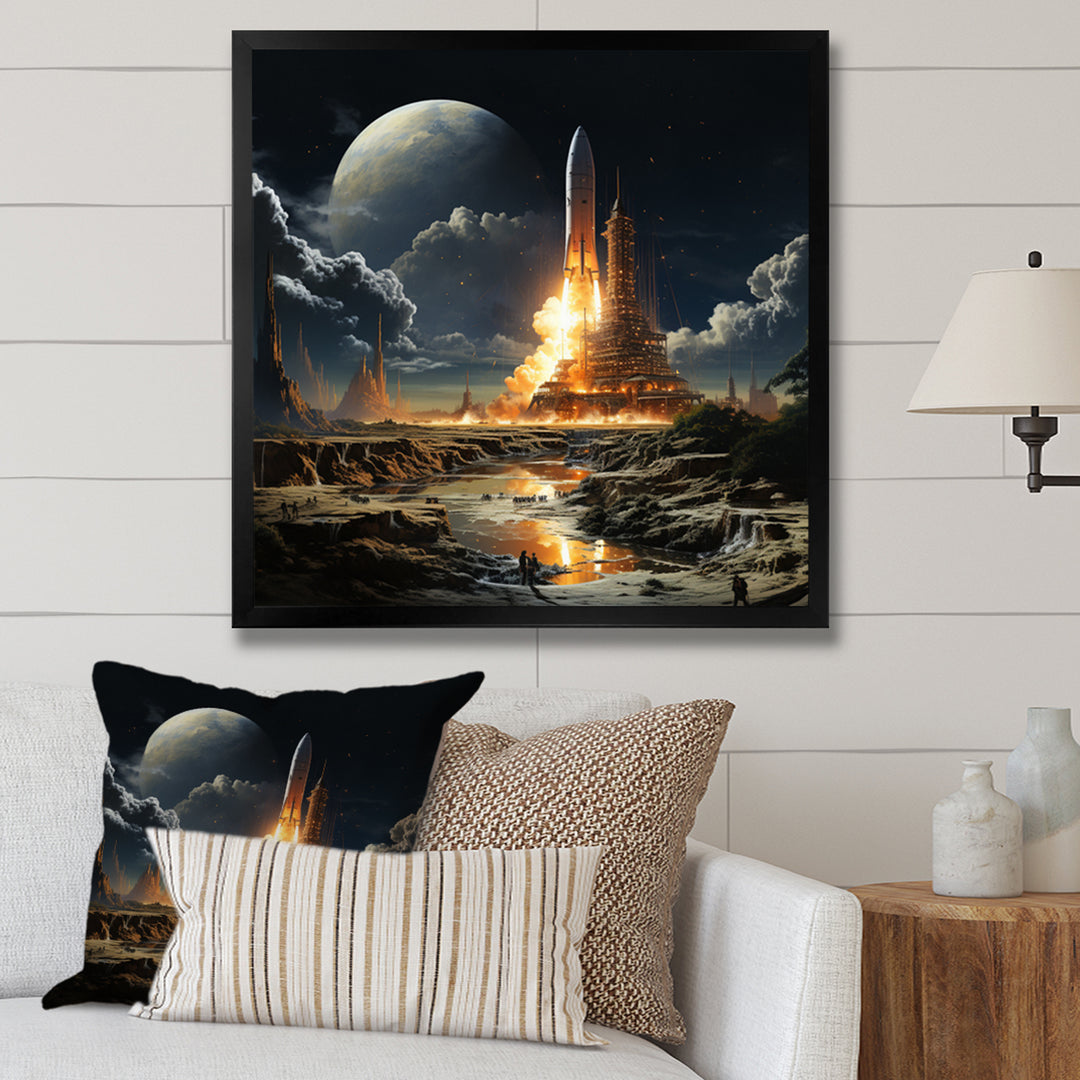 Rocketship Lunar Dreamscape - Rocketship Canvas Wall Art