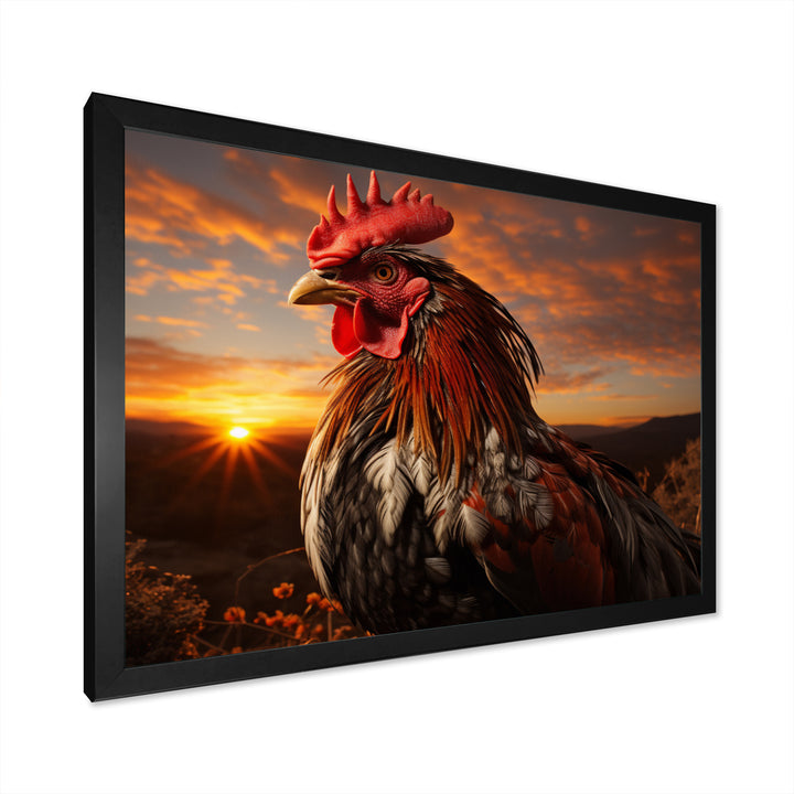 Rooster Portrait At Dawns Landscape - Multi-Color Rooster Wall Art