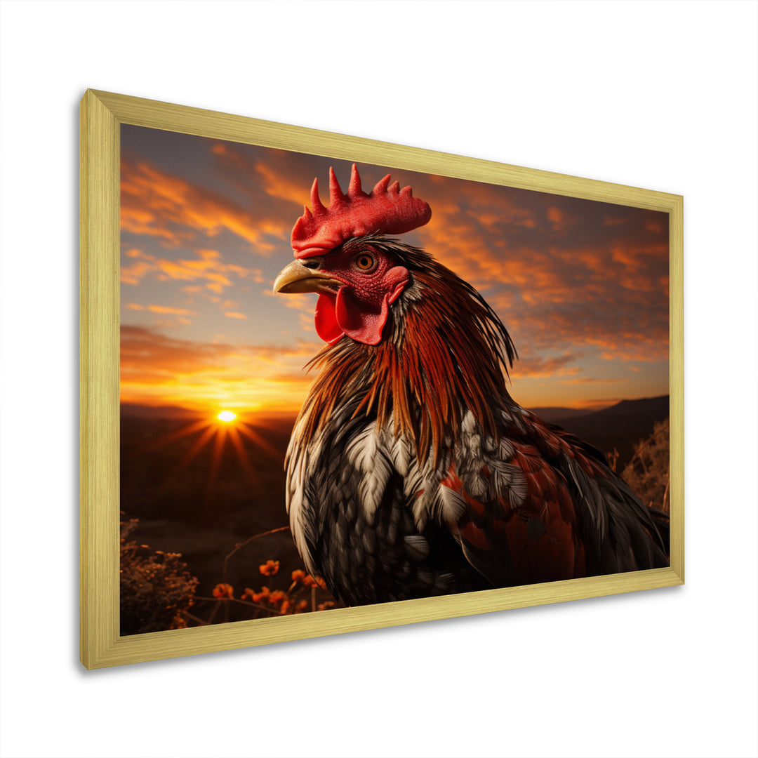 Rooster Portrait At Dawns Landscape - Multi-Color Rooster Wall Art