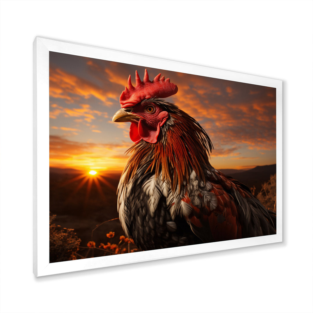 Rooster Portrait At Dawns Landscape - Multi-Color Rooster Wall Art