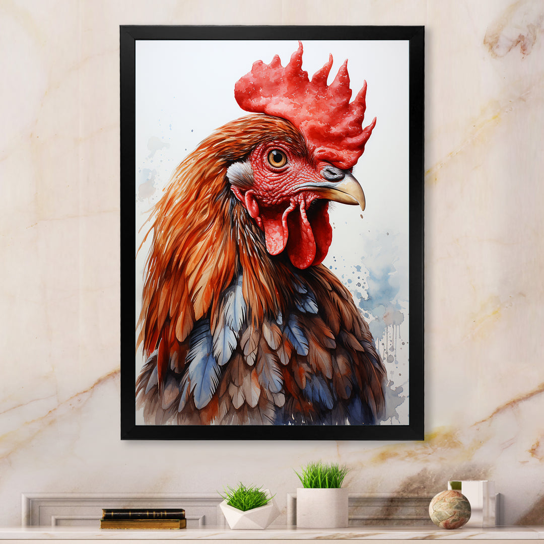 Abstract Rooster Portrait - Rooster Framed Canvas Art