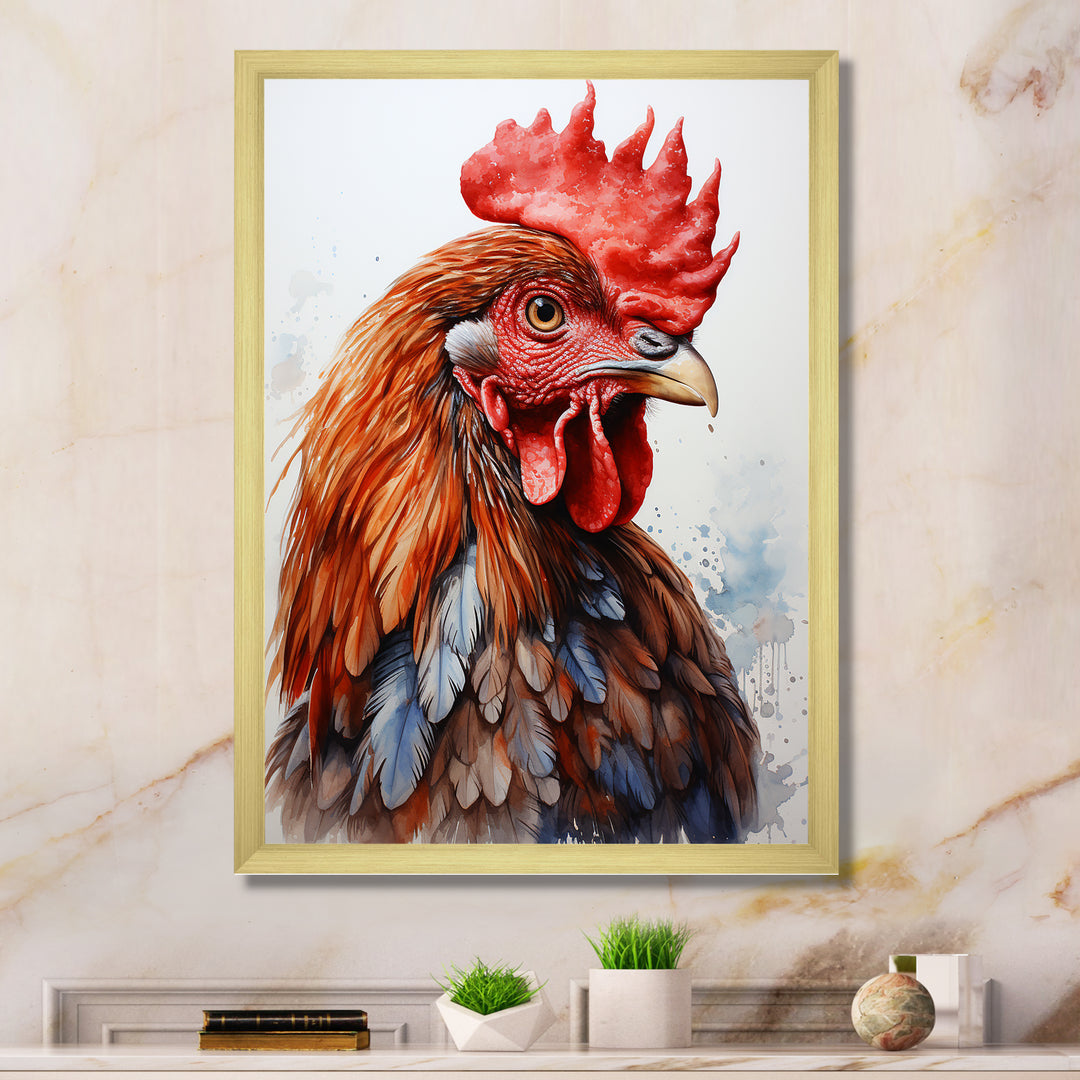 Abstract Rooster Portrait - Rooster Framed Canvas Art