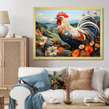 Rooster Portrait With Mountain Flowers - Rooster Large Canvas Wall Art