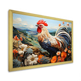 Rooster Portrait With Mountain Flowers - Rooster Large Canvas Wall Art