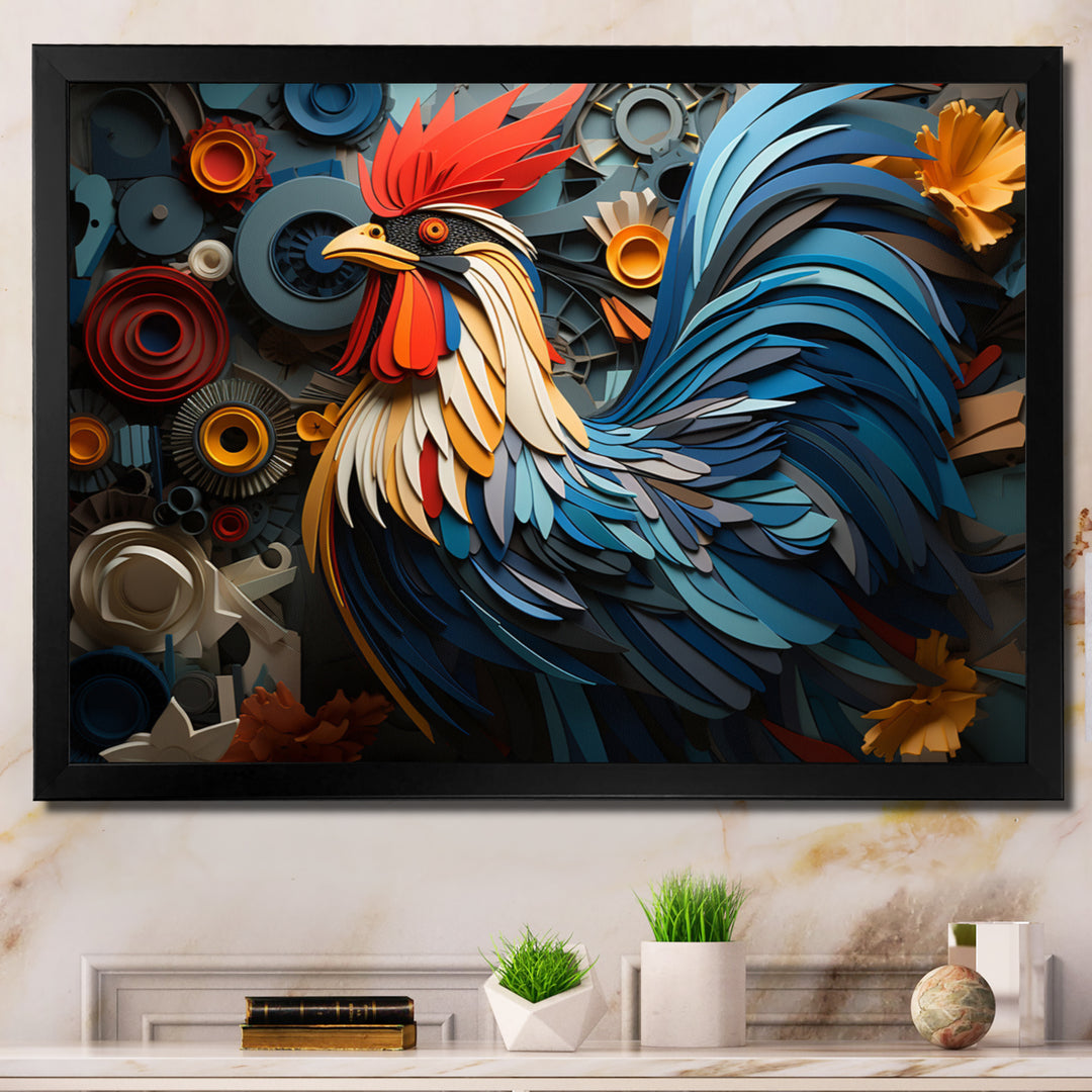 Rooster Portrait With Geometric Background - Rooster Living Room Wall Art