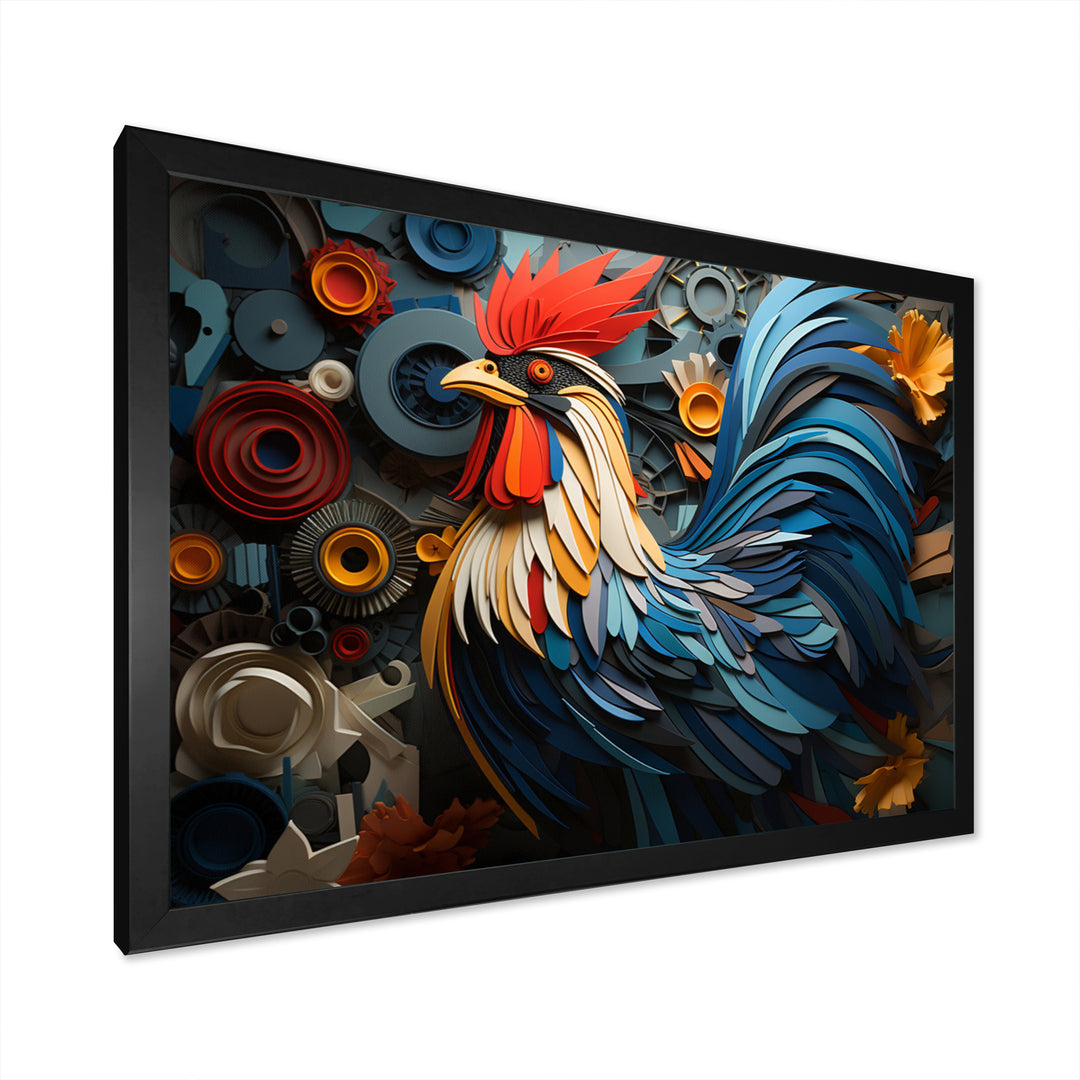 Rooster Portrait With Geometric Background - Rooster Living Room Wall Art