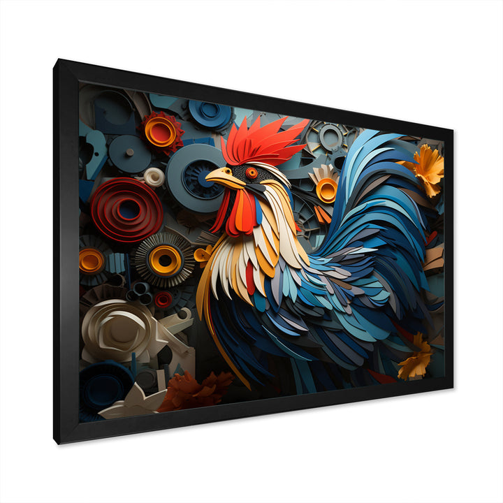 Rooster Portrait With Geometric Background - Rooster Living Room Wall Art