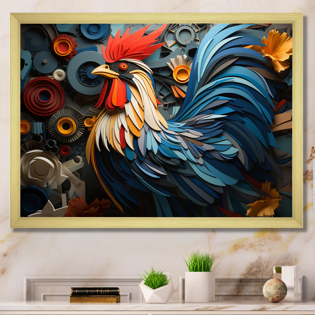 Rooster Portrait With Geometric Background - Rooster Living Room Wall Art