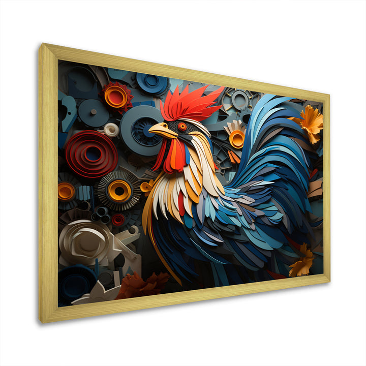 Rooster Portrait With Geometric Background - Rooster Living Room Wall Art