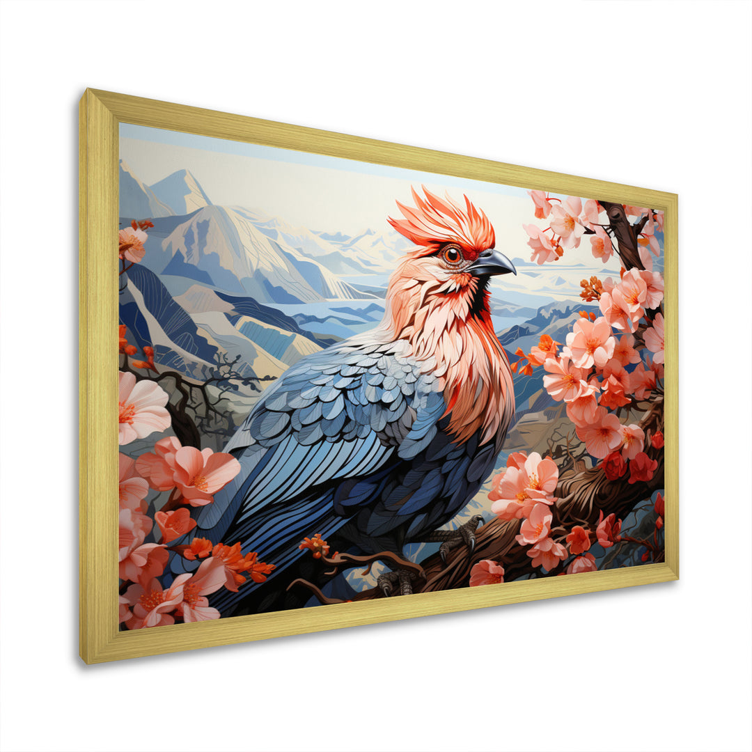 Rooster Sitting At Pink Flower Tree Branch - Rooster Bedroom Wall Art