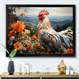 Cream Rooster With Orange Flower Landscape - Rooster Canvas Wall Art