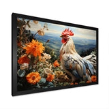Cream Rooster With Orange Flower Landscape - Rooster Canvas Wall Art