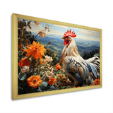 Cream Rooster With Orange Flower Landscape - Rooster Canvas Wall Art