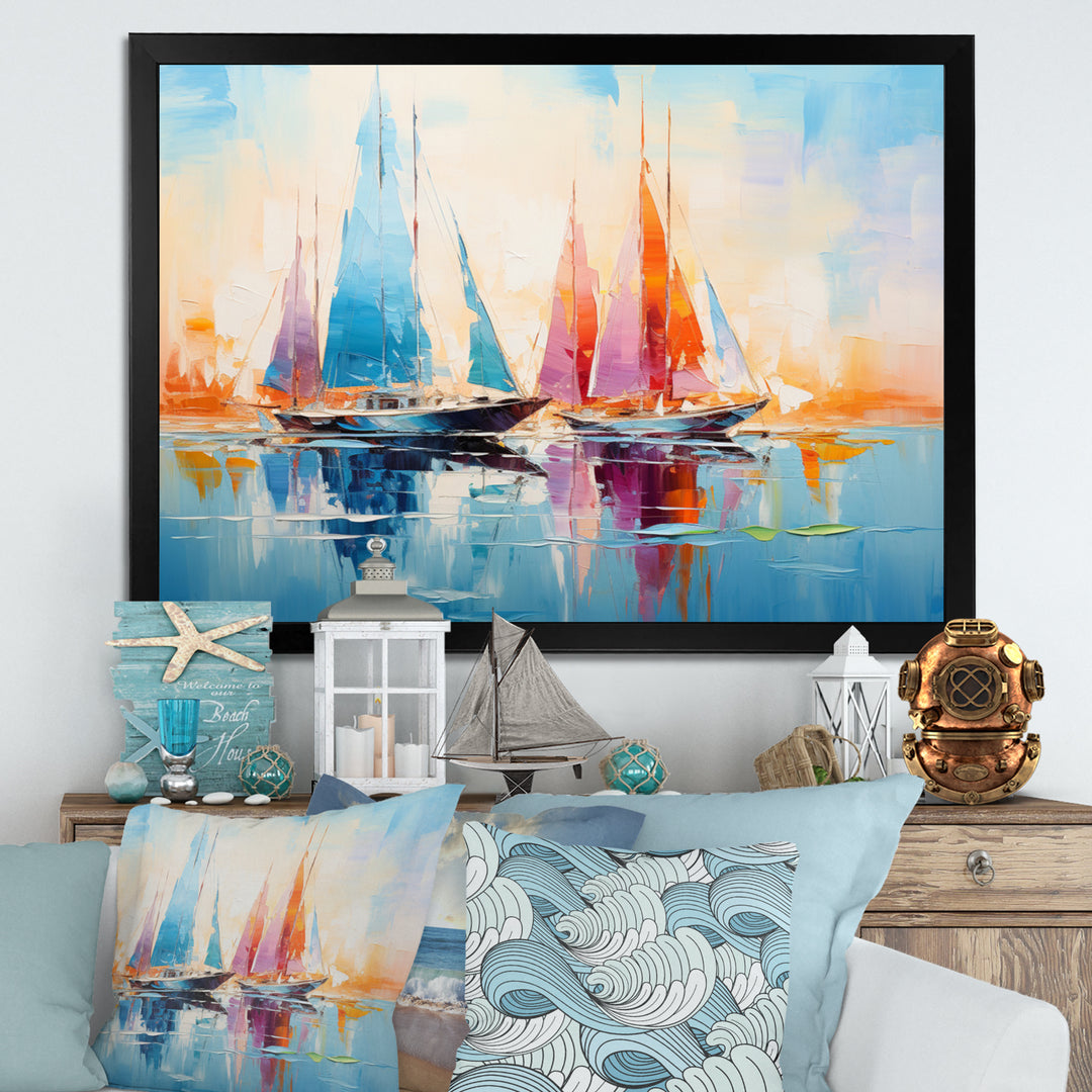 Sailboat Abstract Coastal Symphony I - Boat Sailing Canvas Wall Art
