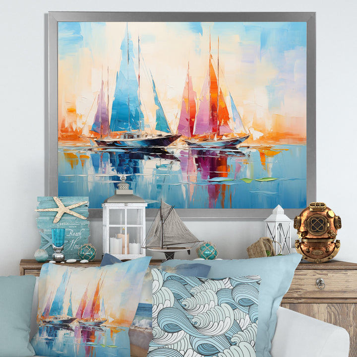 Sailboat Abstract Coastal Symphony I - Boat Sailing Canvas Wall Art