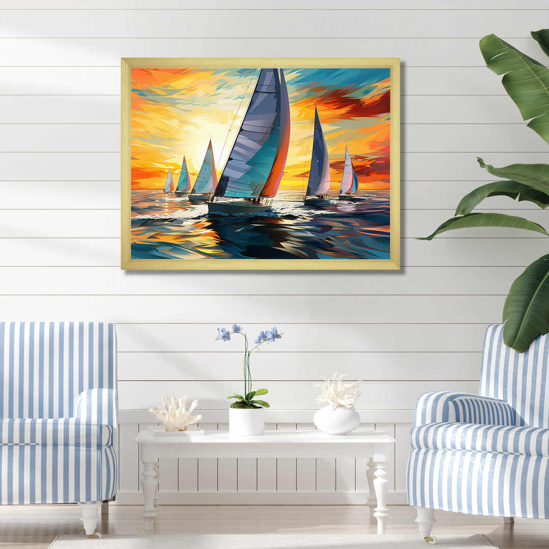 Sailboat Bold Regatta - Boat Sailing Canvas Wall Art