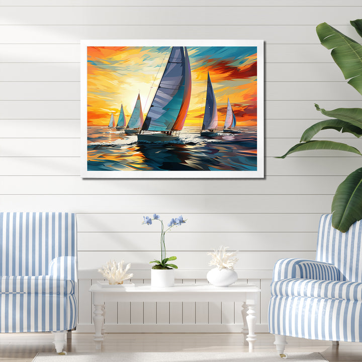 Sailboat Bold Regatta - Boat Sailing Canvas Wall Art