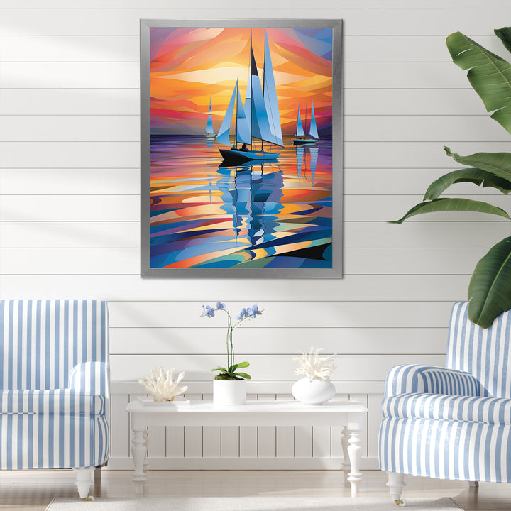 Sailboat Harmony At Sea - Boat Sailing Canvas Wall Art