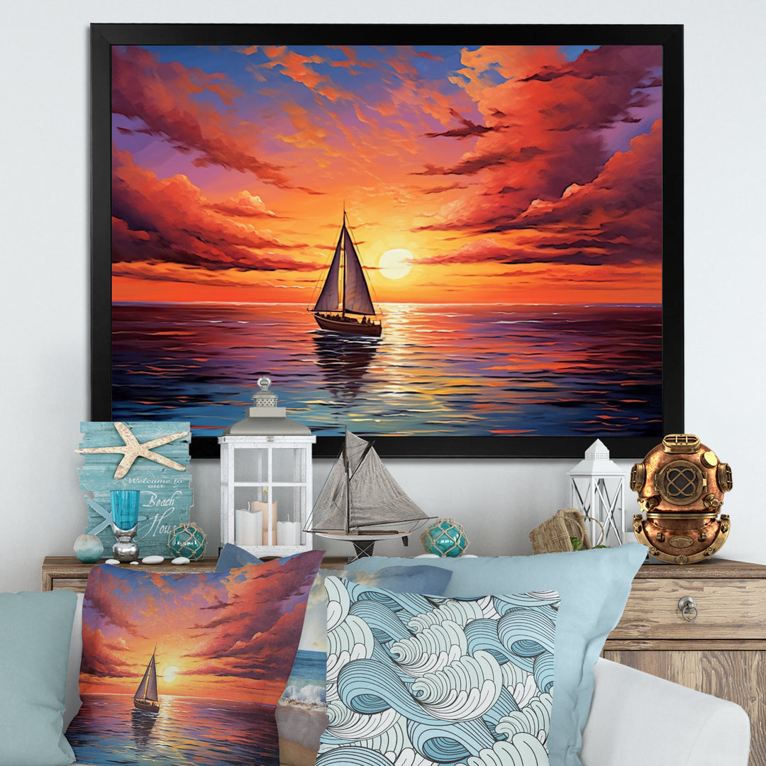 Sailboat Sailing Into Sunset I - Boat Sailing Canvas Wall Art