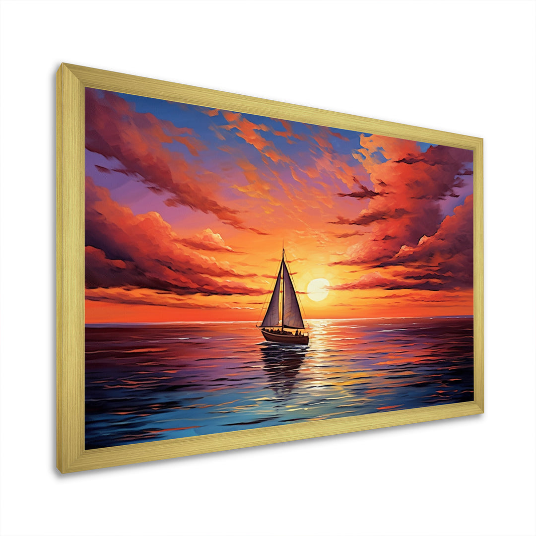 Sailboat Sailing Into Sunset I - Boat Sailing Canvas Wall Art